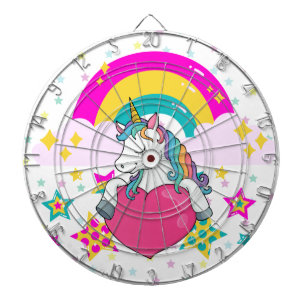 Regenbogen-Einhorn mit Sternen Dartscheibe
