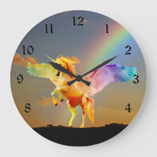 Regenbogen-Einhorn Pegasus Große Wanduhr