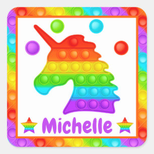 Regenbogen-Einhorn Pop It Fidget Spielzeug Kinder Quadratischer Aufkleber