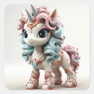 Regenbogen-Einhorn Quadratischer Aufkleber
