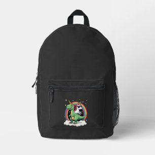 Regenbogen-Einhorn reitet auf T-Rex - Dinosaurier Bedruckter Rucksack