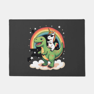 Regenbogen-Einhorn reitet auf T-Rex - Dinosaurier  Fußmatte