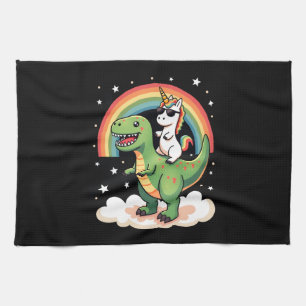 Regenbogen-Einhorn reitet auf T-Rex - Dinosaurier Geschirrtuch