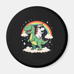 Regenbogen-Einhorn reitet auf T-Rex - Dinosaurier Magnet