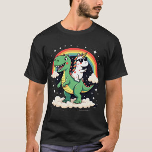 Regenbogen-Einhorn reitet auf T-Rex - Dinosaurier T-Shirt