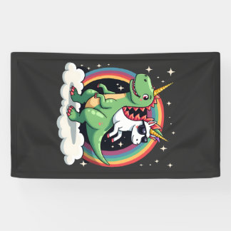 Regenbogen-Einhorn Reitet T-Rex - Dinosaurier Jung Banner