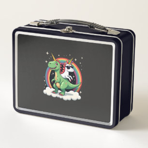 Regenbogen-Einhorn Reitet T-Rex - Dinosaurier Jung Metall Brotdose