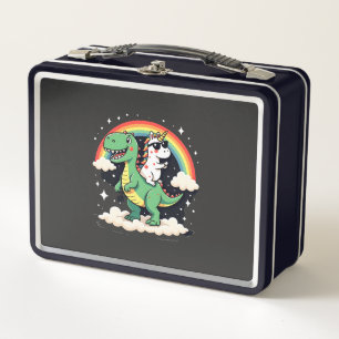 Regenbogen-Einhorn reitet T-Rex - Dinosaurier Jung Metall Brotdose