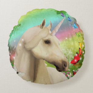 Regenbogen-Einhorn-rundes Kissen