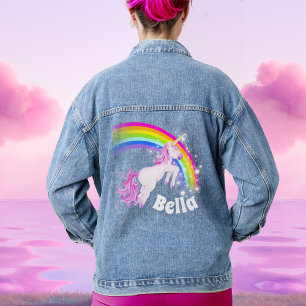 Regenbogen-Einhorn springende Mädchen Name Jeansjacke
