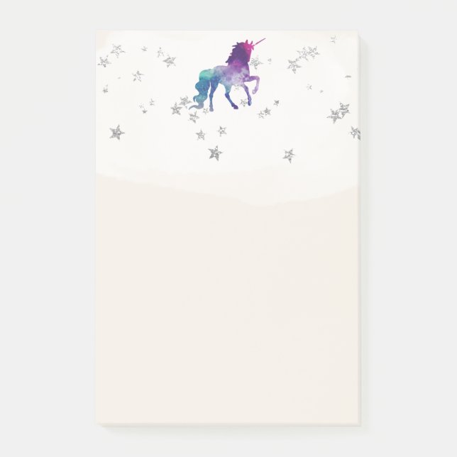 Regenbogen Einhorn und Silbersterne Post-it Klebezettel (Vorderseite)