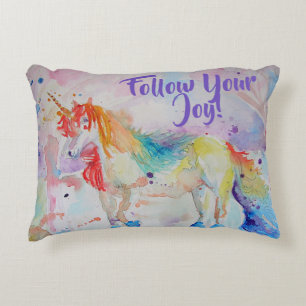 Regenbogen-Einhorn-Wasserfarben-Kissen Dekokissen