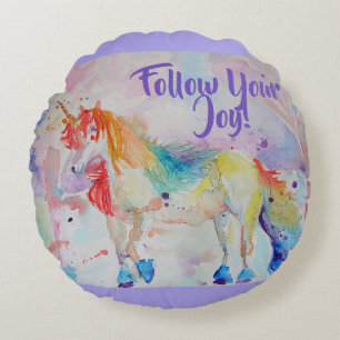 Regenbogen-Einhorn-Wasserfarben-Kissen Rundes Kissen