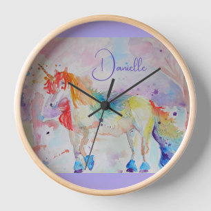 Regenbogen-Einhorn-Wasserfarben-Kissen Uhr