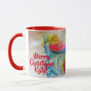 Regenbogen-Einhorn-Wasserfarben-Weihnachtsmalerei- Tasse