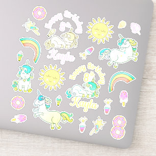 Regenbogen, Einhörner Donut Personalisierter Gebur Aufkleber