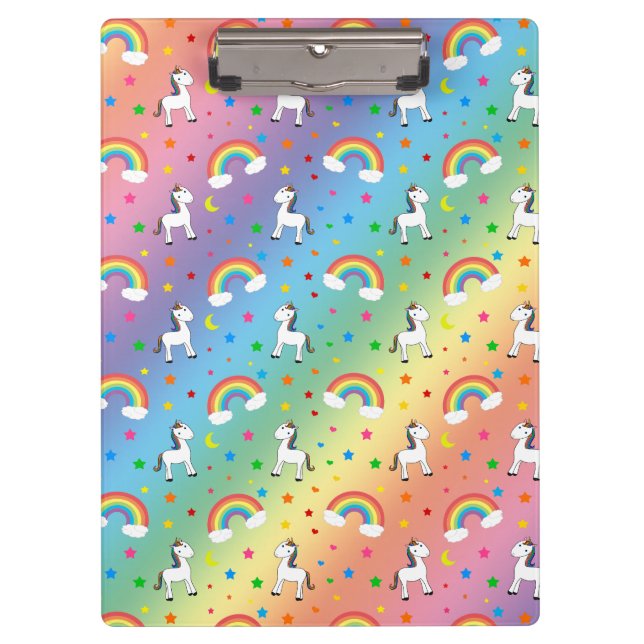 Regenbogen-Einhornherz-Sternchen-Vereinbarung Klemmbrett (Vorderseite)