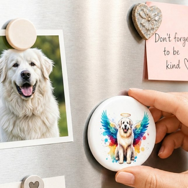 Regenbogen Engel Great Pyrenees Hund Wasserfarbe Magnet (great pyrenees on fridge)