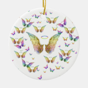 Regenbogen-Engels-Flügel und Halos Keramikornament