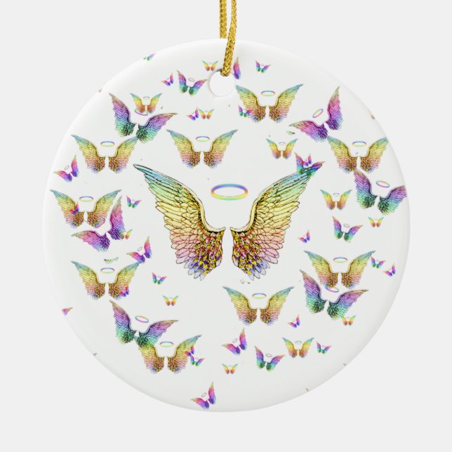 Regenbogen-Engels-Flügel und Halos Keramikornament (Vorne)