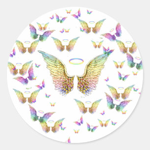 Regenbogen-Engels-Flügel und Halos Runder Aufkleber