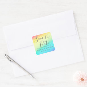 Regenbogen-Fade fröhliche LGBTQ Save-the-Date Quadratischer Aufkleber