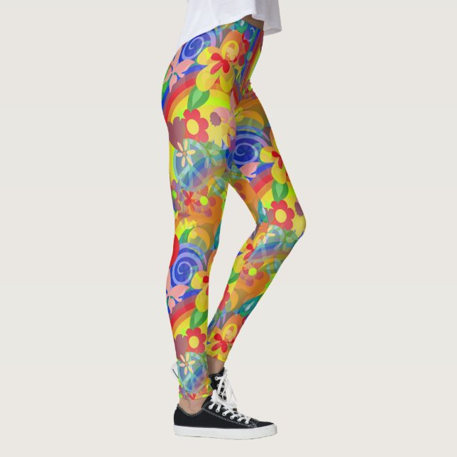 Regenbogen-Farben des Blumen-Powers Leggings (Rechts)