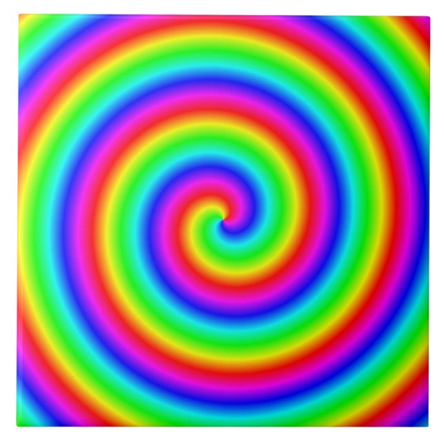 Regenbogen-Farben. Helle und bunte Spirale Fliese (Vorderseite)