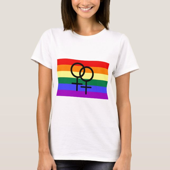 Regenbogen farbige lesbische Stolz-Flagge T-Shirt (Vorderseite)