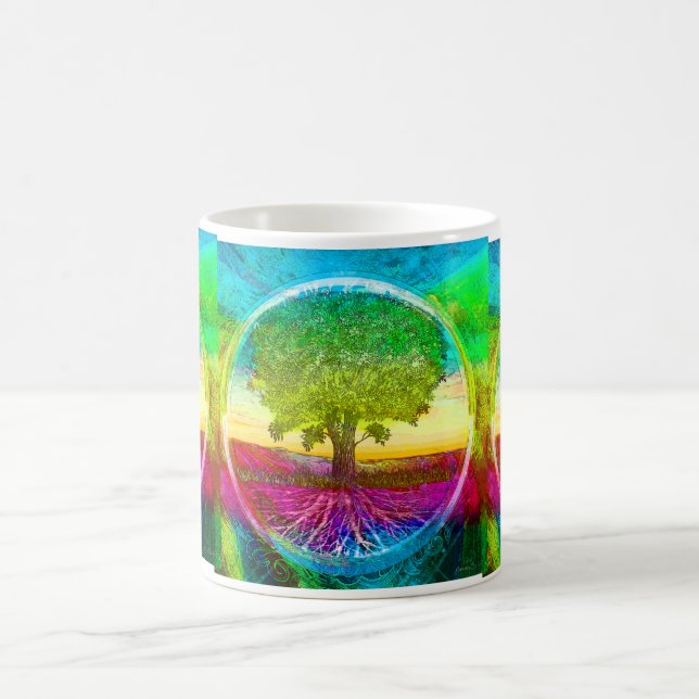 Regenbogen farbiger Baum des Lebens Kaffeetasse (Mittel)