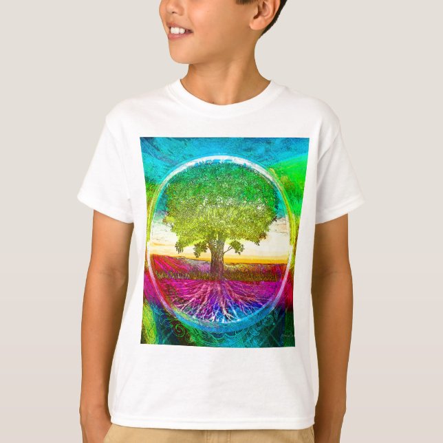 Regenbogen farbiger Baum des Lebens T-Shirt (Vorderseite)