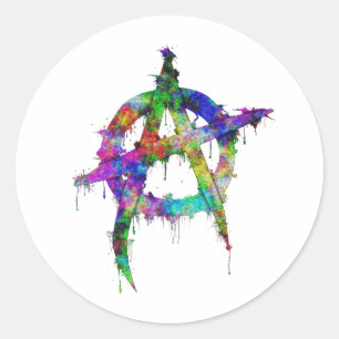 Regenbogen farbiges Anarchie-Symbol Runder Aufkleber