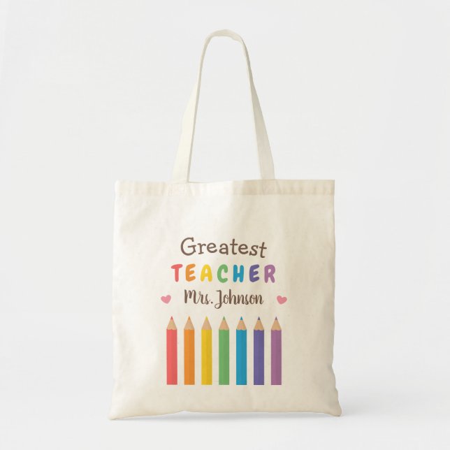 Regenbogen-Farbstifte Bester Lehrer Tragetasche (Vorne)