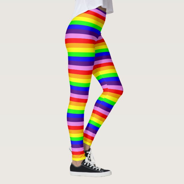 Regenbogen färbt horizontale dünne Streifen bunt Leggings (Rechts)