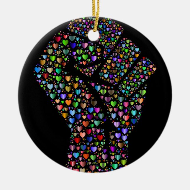 Regenbogen-Faust der Herzen Keramik Ornament (Vorne)