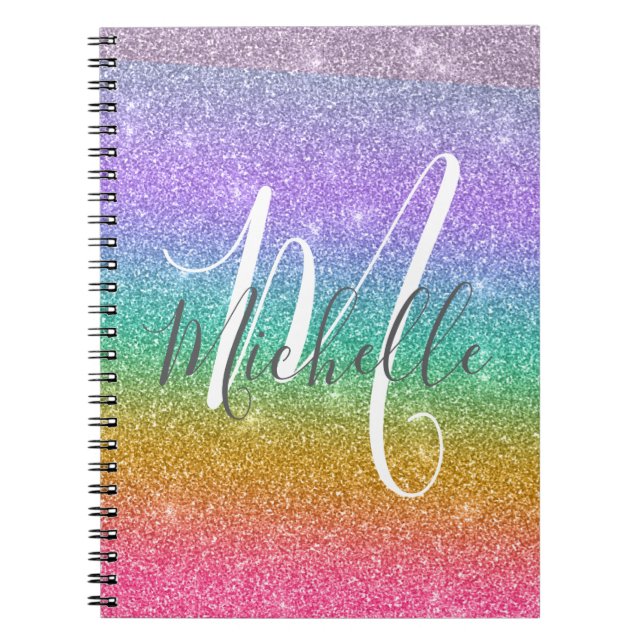 Regenbogen-Faux-Glitter personalisiertes Monogramm Notizblock (Vorderseite)