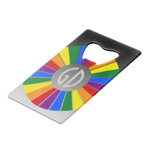 REGENBOGEN-FLAGGEN-KNOPF-STRAHLEN + Ihr Zeichen Kreditkartenflaschenöffner