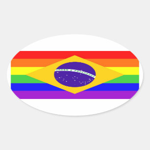 Regenbogen-Flaggenhomosexueller Brasilien-Landes Ovaler Aufkleber