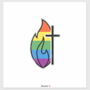 Regenbogen-Flammenkreuz Vintage-Christen-Vektor-De Aufkleber