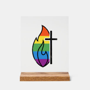 Regenbogen-Flammenkreuz Vintage-Christliche-Vektor Acrylschild