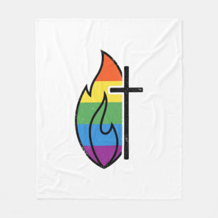 Regenbogen-Flammenkreuz Vintage-Christlicher-Vekto Fleecedecke