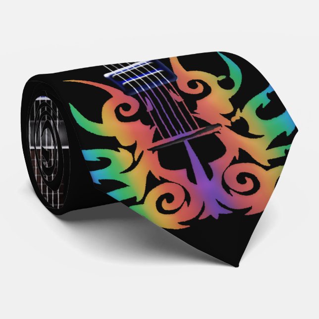 Regenbogen flammt E-Gitarren-Musik Krawatte (Gerollt)