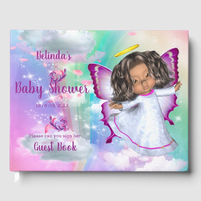 Regenbögen, flauschige Wolken & Butterfly Baby Gir Gästebuch (Vorderseite)