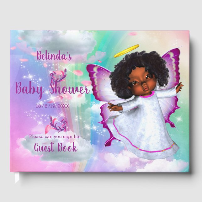 Regenbögen, flauschige Wolken & Butterfly Baby Gir Gästebuch (Vorderseite)