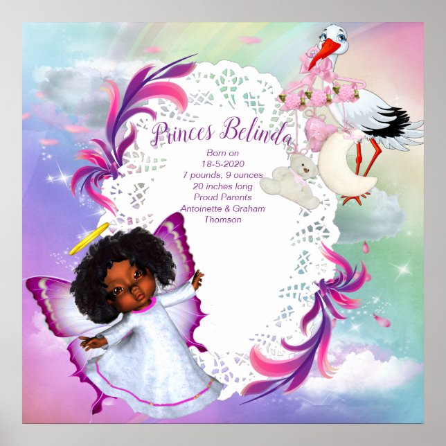 Regenbögen, flauschige Wolken & Butterfly Baby Gir Poster (Vorne)