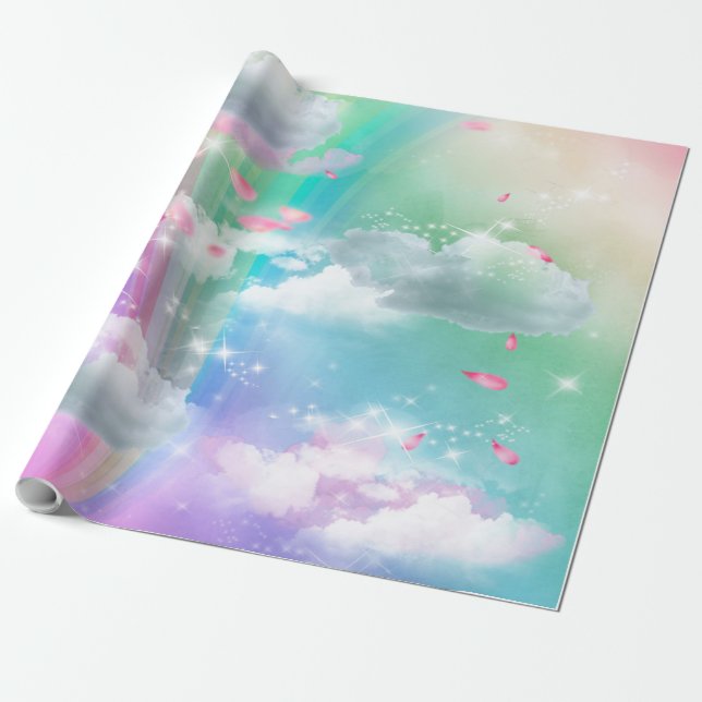 Regenbogen, flauschige Wolken, SternenBaby-Dusche Geschenkpapier (Ungerollt)
