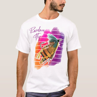 Regenbogen-Fliegenfischköder Retro-Sonnenuntergang T-Shirt