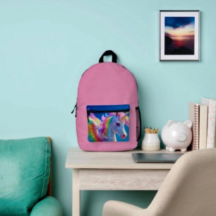 Regenbogen Flügel hüpfendes Einhorn Bedruckter Rucksack