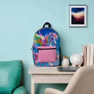 Regenbogen Flügel hüpfendes Einhorn Bedruckter Rucksack
