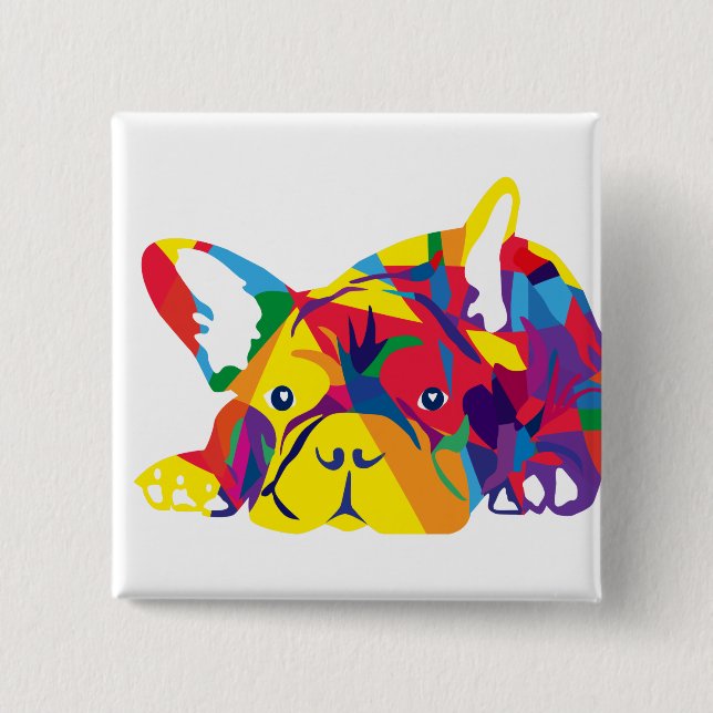 Regenbogen Französische Bulldogge Button (Vorderseite)